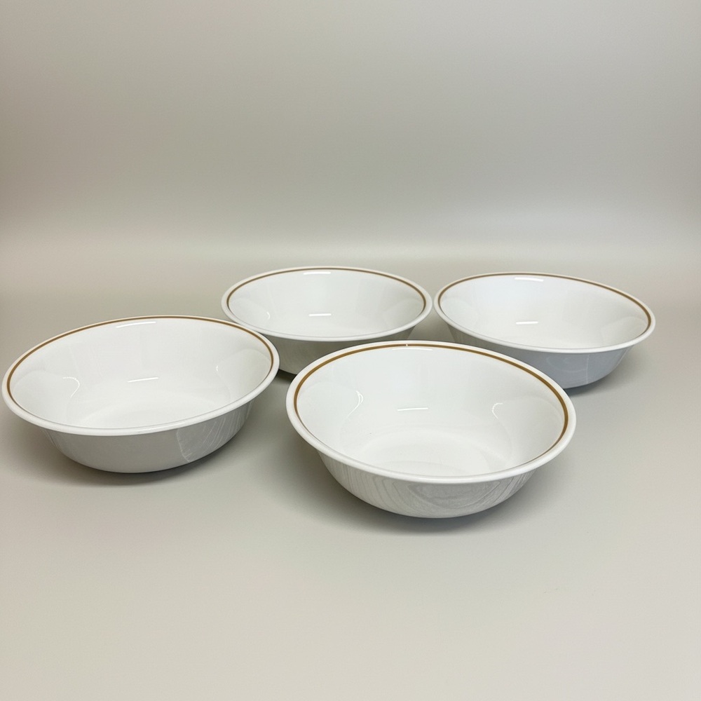 Vintage Corelle Indian Summer Coupe Cereal Bowls 6" Tan Brown Band  Lot of 4
